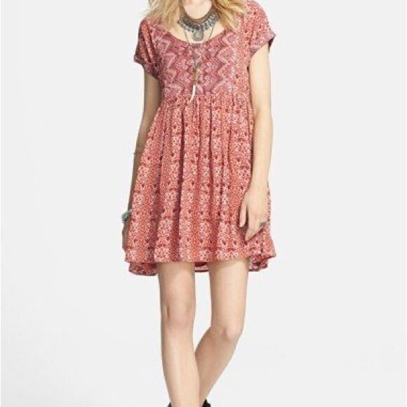 Free People | Women’s Boho Orange Sundown Babydoll Mini Dress Size Small - Picture 1 of 7